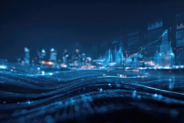 Abstract visualization of a cityscape with data and glowing lines