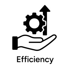 Customer assessment icon  Hand holding gear with arrow pointing up representing process improvement icon