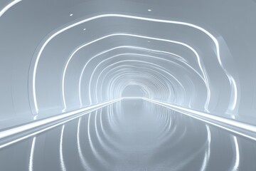 Obraz premium A futuristic tunnel with bright, glowing lines illuminating smooth, reflective surfaces, creating depth