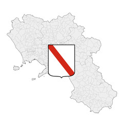 Campania regional coat of arms and map, Italy, vector illustration