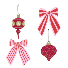 Christmas and New Year decorations design elements. Xmas Decor. Winter holiday ornament with bow. Flat vector illustrations on a white background