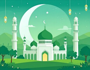 Serene mosque landscape at night