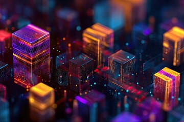 Futuristic abstract artwork depicts colorful illuminated cubic structures