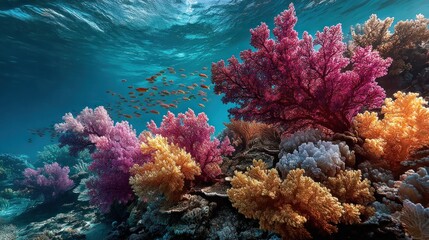 Obraz premium Underwater coral garden thriving with vibrant colors and diverse marine life