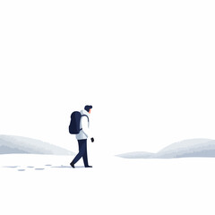 Minimalist Solitary Figure Walking in Winter Landscape Digital Illustration