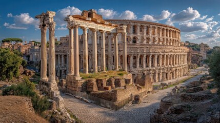 Magnificent view of the ancient Roman Forum ruins in Rome Italy Europe