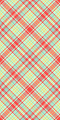 Fashioned background pattern fabric, sixties tartan check texture. Premium seamless vector plaid textile in light and red colors.