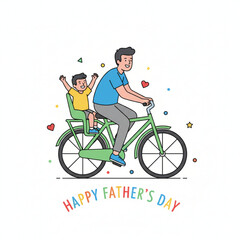 Fototapeta premium A happy father riding a bicycle with his cheerful child, celebrating Father’s Day with joy and love.