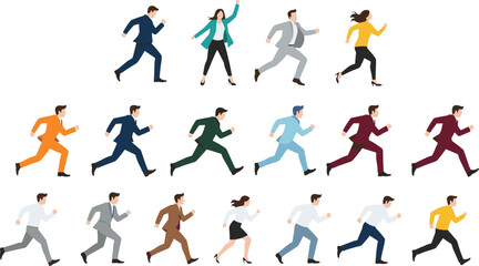 Cartoon business people, running office workers, corporate competition, teamwork illustration, urgency concept, professional clipart, career design, business rush, workplace dynamics art