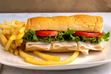 close up of a  turkey sub