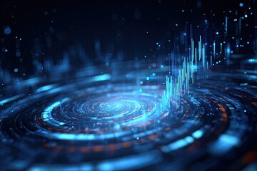 Fototapeta premium Abstract digital art of a glowing spiral with data visualization elements and a dark background