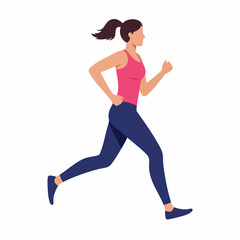 Flat Style Full Body Athletic Woman Running Sport Activity Illustration