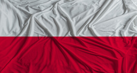 Polish flag with fabric texture background. National flag of Poland