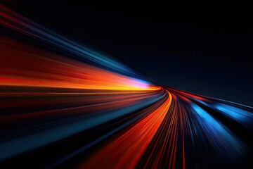 A vibrant abstract depiction, streaks of red, orange, and blue converge on a black backdrop