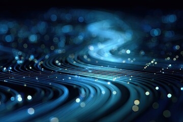 Abstract wavy blue lines with bokeh, simulating data streams, against a dark background