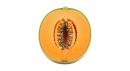 Isolated Cantaloupe Half with Seeds, Refreshing Summer Fruit Snack, Delicious and Nutritious