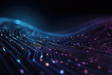 A blurred futuristic image showing glowing circuits and digital connection lines with blue to purple hues