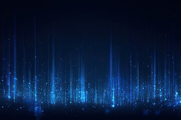 Abstract digital blue background featuring vertical glowing lines and particle effects