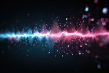 Abstract illustration depicting sound or energy waves in vibrant blue and pink colors