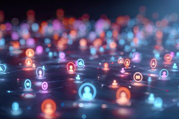 Futuristic abstract depiction of connected digital profile icons. Data network imagery