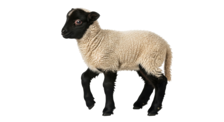 Isolated Lamb posing in studio, animal farm portrait of a blackface lamb, livestock baby
