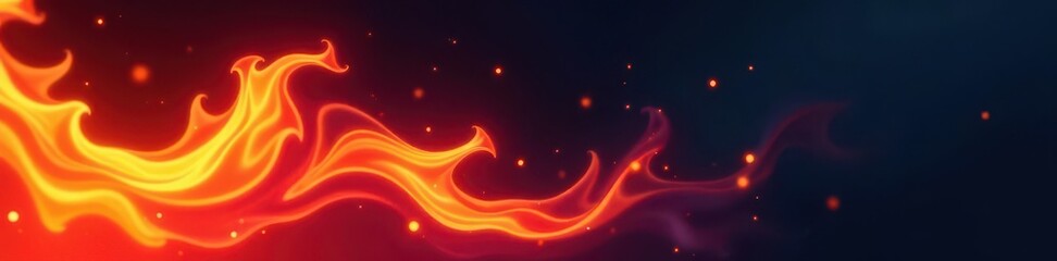 Abstract flame banner, black background, intense color, flame design, glow