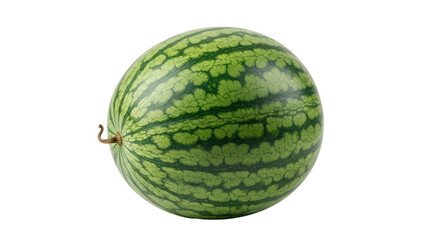 Isolated view of a whole watermelon with green rind and thick green stripes, healthy food