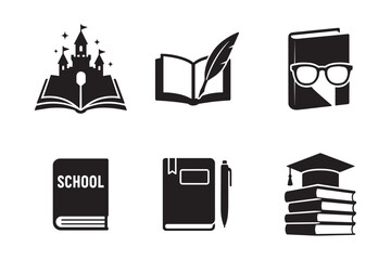 Collection of diverse book illustrations with various covers and styles isolated on white background