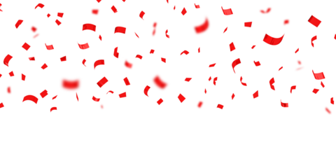 Red confetti floating on white background