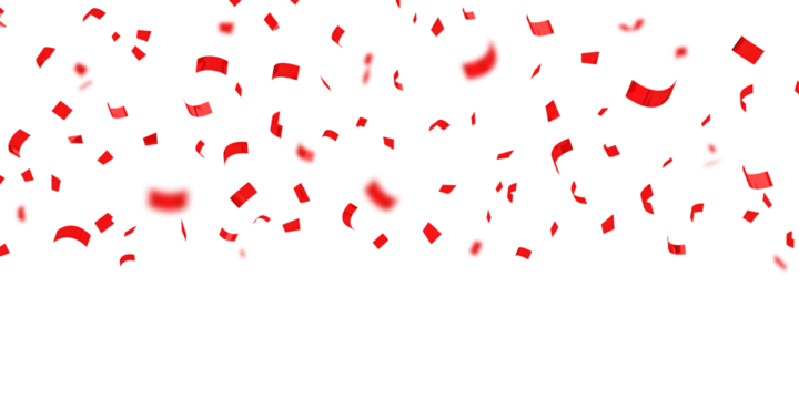 Red confetti floating on white background