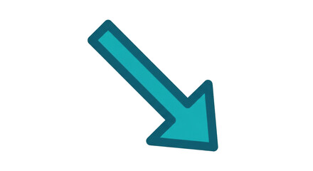 Isolated teal arrow pointing downward and to the right to show a downward direction