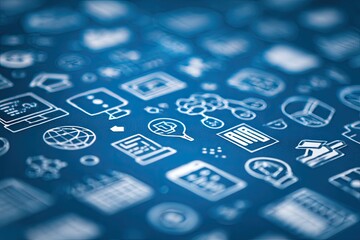 A close-up view of white line art icons against a blue gradient background