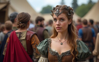 attending a medieval festival with a woman. High quality