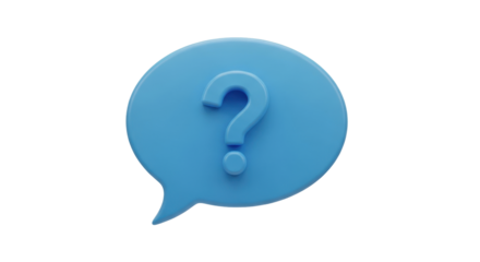 Isolated light blue speech bubble with a question mark in center for communication