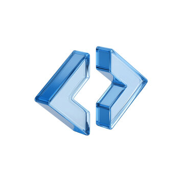 3d glass blue icon of   arrows computer coding, software development, or a similar technological theme