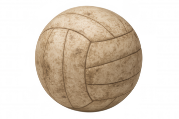 Vintage volleyball representing sport nostalgia and retro games, featuring a worn leather texture with a transparent background