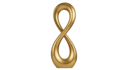 Isolated gold sculpture forms an infinity symbol in metal, elegant decorative object