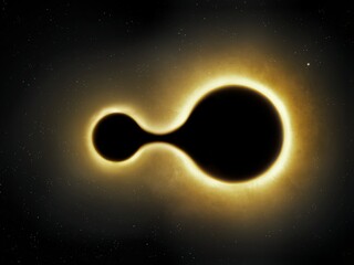 Merger of black holes in space. Gravitational interaction of two singularities. Collision of massive dark stars.