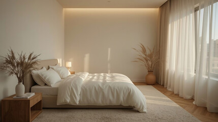 Cozy bedroom interior scandinavian minimal bright natural light design