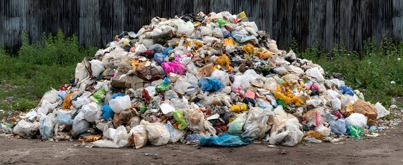 Fototapeta premium The heap of unsorted garbage stands as a neglected and overflowing pile waiting for collection