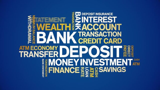 Bank Deposit animated word cloud-text design animation tag kinetic typography seamless loop.