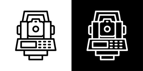 Total Station Icon Of Flat Black And White Style Vector  