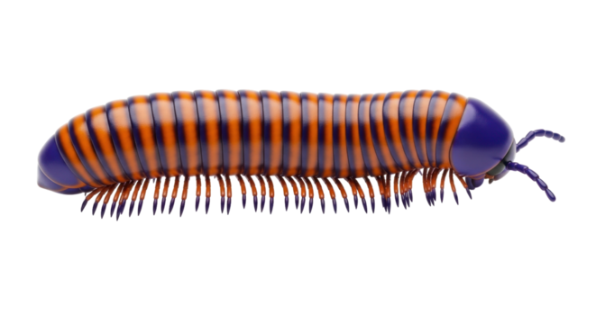 Isolated arthropod millipede with many legs on display, insect and wildlife species