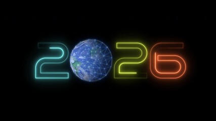 An animated 2026 number with a globe and data connections. Represents global communication, worldwide business, big data and futuristic technology concepts. - Powered by Adobe