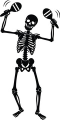 Black Silhouette of a Skeleton Playing Maracas with a Grinning Skull playing music