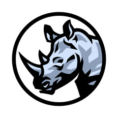 Rhinoceros head. Logo in a round frame.