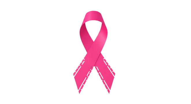 Isolated awareness pink ribbon with dashes on the edges for breast cancer prevention