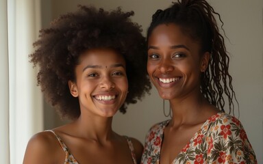 African young woman standing with caucasian woman. High quality