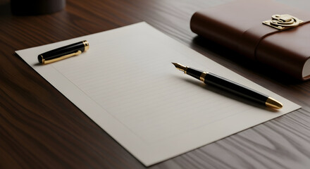 The Weight of Words: Resignation Letter or Significant Document Prepared with a Classic Fountain Pen on an Elegant Wooden Desk