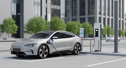 Toekomst van Mobiliteit: Elektrische Auto Laadt Op in de Stad